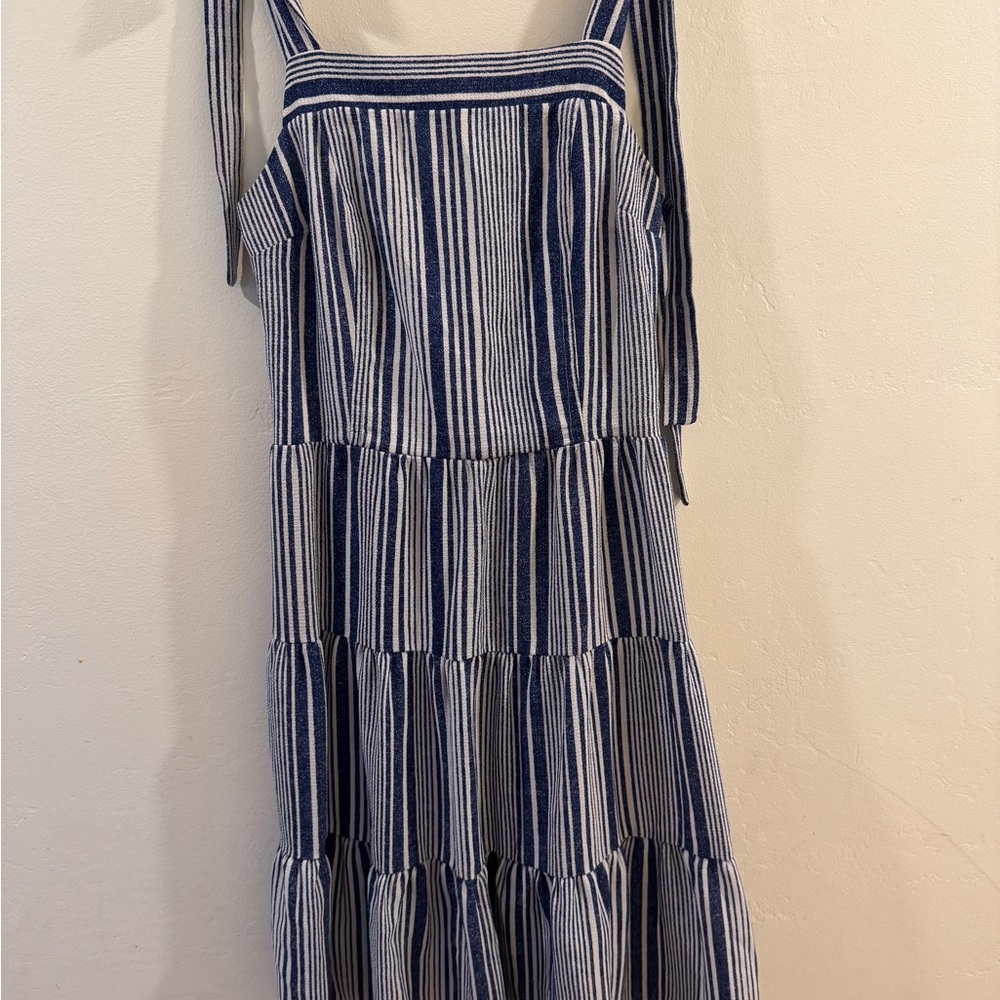 Monteau Navy and White Striped Tiered Sundress
